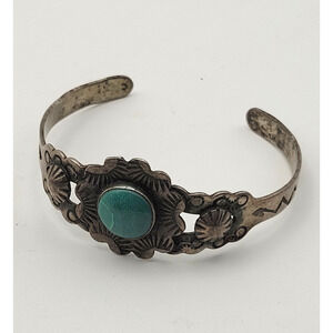 Vtg Navajo Zuni Native American Turquoise Sterling Silver Bangle Cuff Bracelet